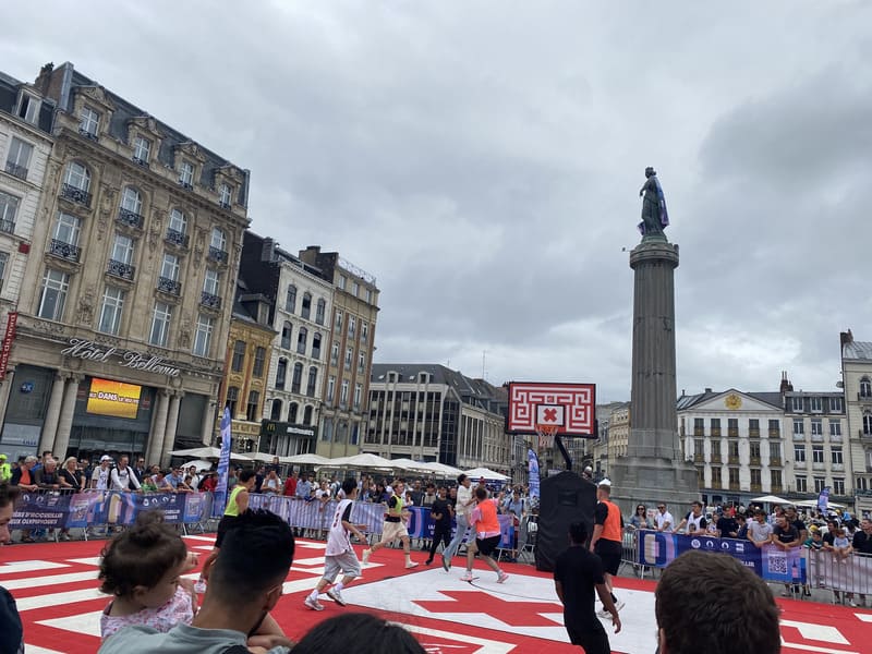 the basketball ground at Lille during the Olympics set up on the Grand Place